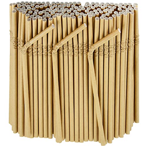 Pailles Flexibles Jetables en papier kraft brun, 19,7 x 0,6cm, parfaites pour les enfants, les personnes âgées, la maison et le restaurant, 250 pièces