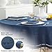 Newbridge Spring & Easter Holiday Fabric Oval Tablecloth, 60 x 84 Inch, Provence Lattice Cutwork Solid Color Textured, Water and Stain Resistant Easy Care Table Cloth for Parties, Denim Blue