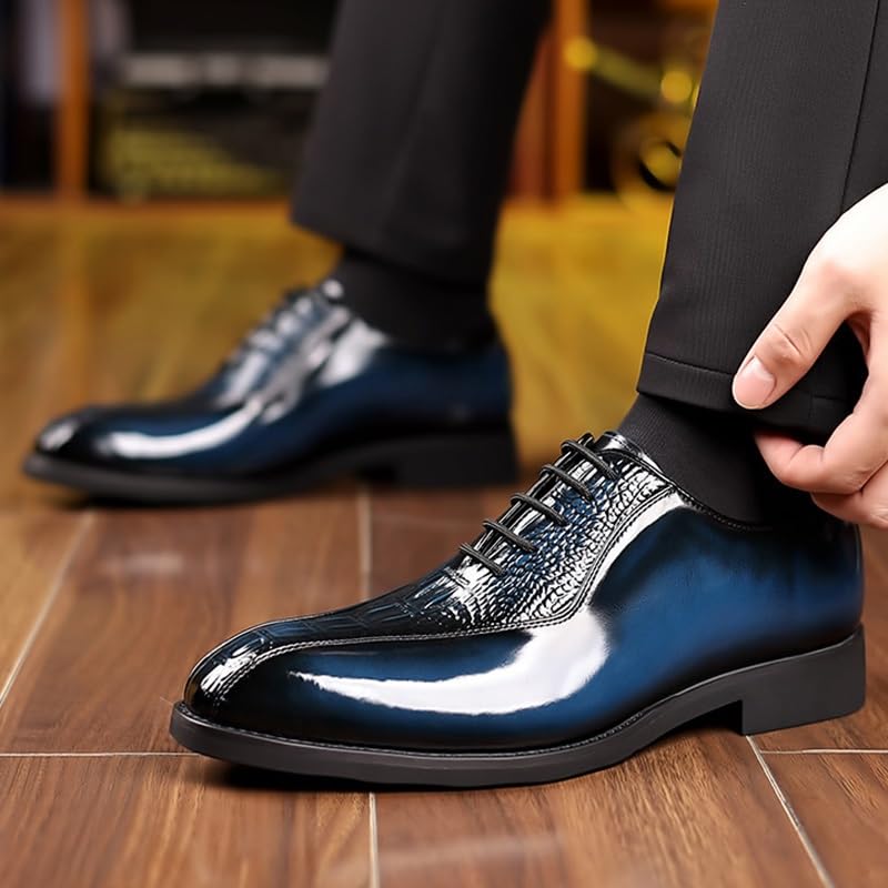 Mens Oxfords Shoes Pointed Toe Non Slip Casual Business Work Formal Shoes Formal Mens Classic Formal Oxford Lace Up Wedding Pointed Toe Dress Shoes(Blue,7)3