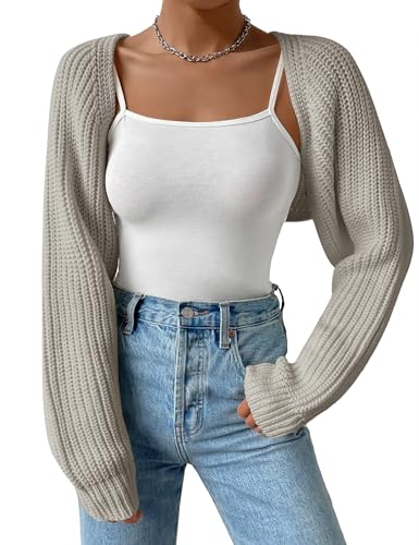Image of Women's Long Sleeve Open Front Knitted Crop Cardigan Drop Shoulder Knit Bolero Shrug Sweater