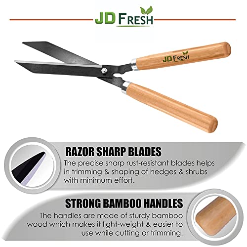 Image of JD FRESH Plant Cutter for Garden Hedge Pruning Shears /8 Inch Premium Carbon Steel Gardening Scissors /Anti Rust /160 Angled Blade /Wooden Handle /for Hedge Cutting /Bush & Shrub Branch Trimming /Shaping