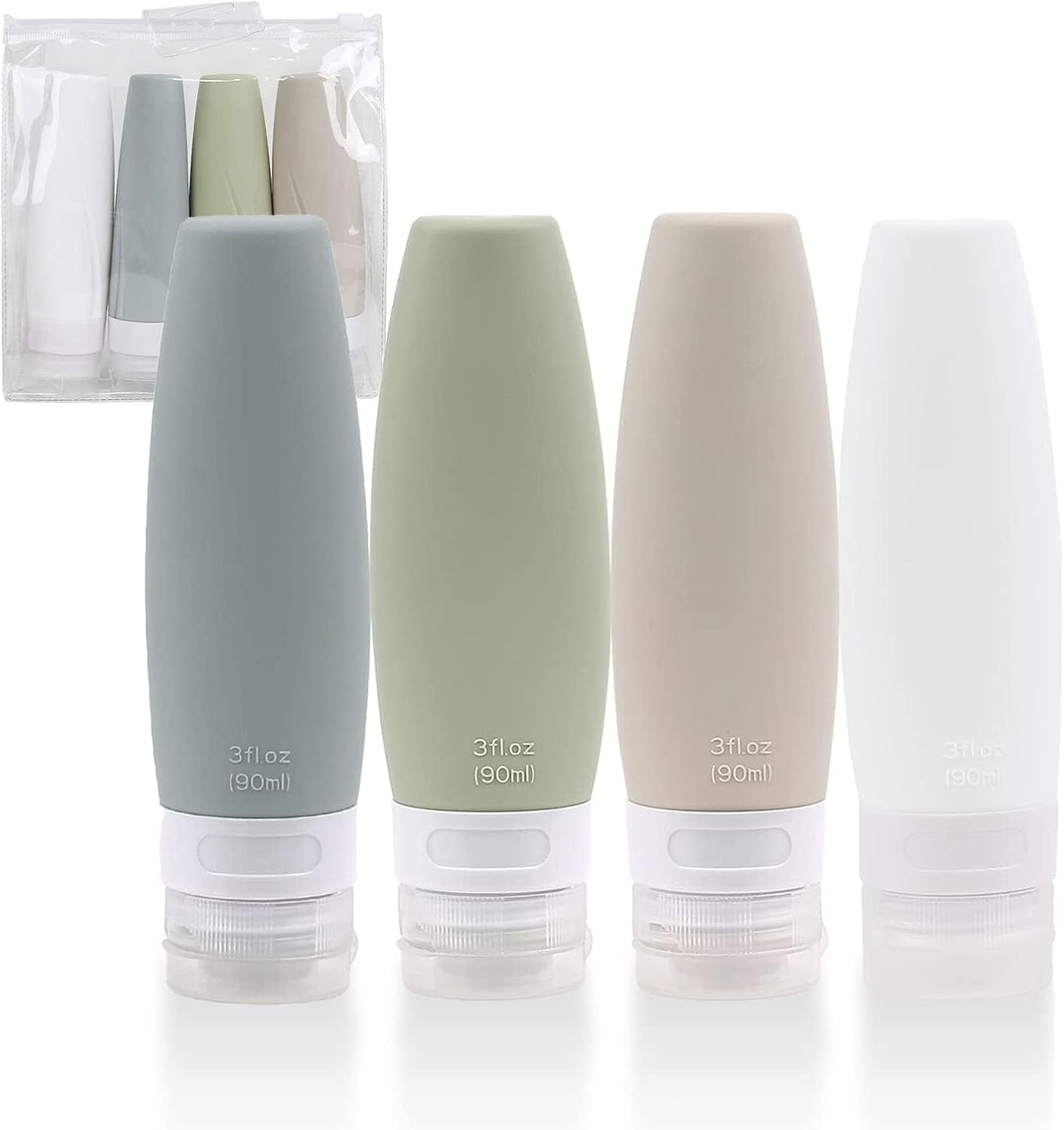 Silicone Travel Bottles Set, 4 PCS 90ml Leak Proof Refillable Toiletry Containers with EVA Bag, Portable Travel Accessories for Shampoo Body Wash Lotion Cream Liquids, BPA Free Squeezable Tubes Silicone Travel Bottles Set, 4 PCS 90ml Leak Proof Refillable Toiletry Containers with EVA Bag, Portable Travel Accessories for Shampoo Body Wash Lotion Cream Liquids, BPA Free Squeezable Tubes
