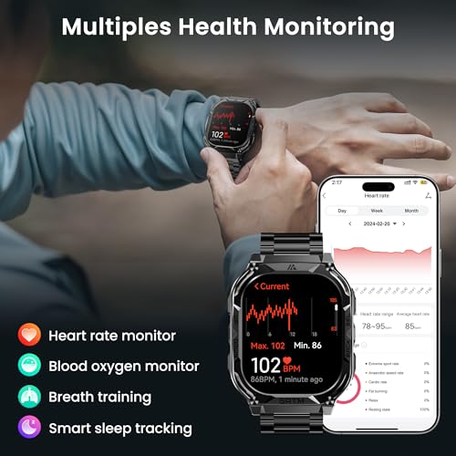 Image of AMAZTIM Smart Watch with GPS - Rugged Outdoor Fitness Watch, 170+ Sports Modes, 5 ATM & IP69K, 15 Days Battery, 1.96 inch AMOLED, Bluetooth Call, for Android & iOS (Includes Silicone & Steel Bands)