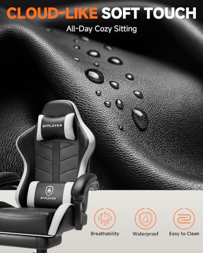 Image of GTPLAYER Gaming Chair for Adults, Computer Chair with Footrest, Pearl White | Ergonomic Video Game Chair with 90-155 Recline, Removable Headrest & Lumbar Support, All-Day Comfort for Home & Office