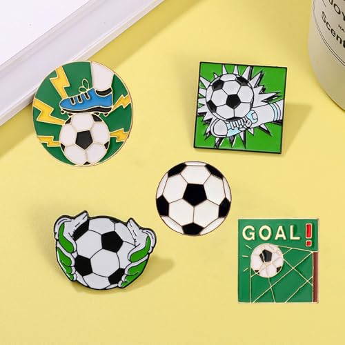 Image of 6Pcs Soccer Lapel Pins Green Football Enamel Pins Creative Brooches Metal Badge Pins for Hat Shirt Bag Sports Decoration