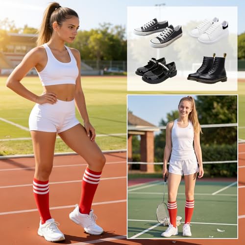 Image of American Trends Womens Athletic Knee High Socks Outdoor Sport Thigh High Stockings Casual Stripes Tube Socks