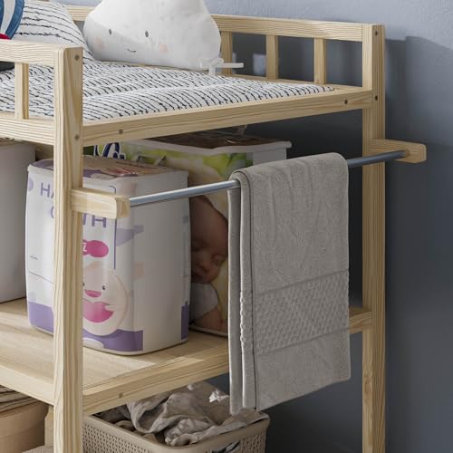 Timechee Paintless Pine Wood Baby Changing Table with Storage Shelves, Portable Nursery Diaper Changing Station for Infants, Children\'s Room, Bedroom, Natural - Thumbnail 6