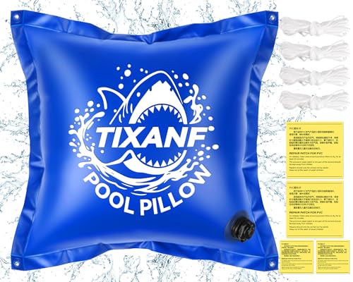 TIXANF 4 x 4Ft Winter Pool Pillow, Thickened Flexible and 0.8mm Double-Layer Hot Melt Process Durable PVC Pool Pillows for Above Ground Pools,Swimming Pool Closing Winter Kit,Rope and Patch Included