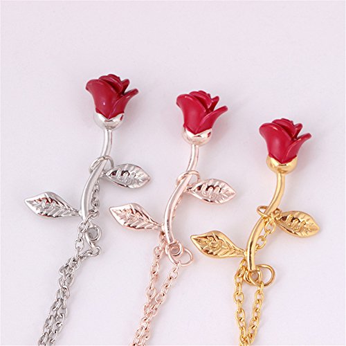JczR.Y Red Rose Flower Bracelet for Women Girls Chain Leaf Flower Bracelet Charm Link Romantic Couple Bracelet Teen Lover Jewelry Gifts(gold) - Image 6
