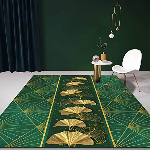 Tapis de salon 200x200 cm vert et or au design géométrique moderne
