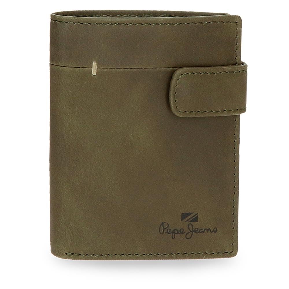 Pepe Jeans Staple Cartera Vertical con Tarjetero y Cierre de Click Verde 8,5x10,5x1 cms Piel by Joumma Bags