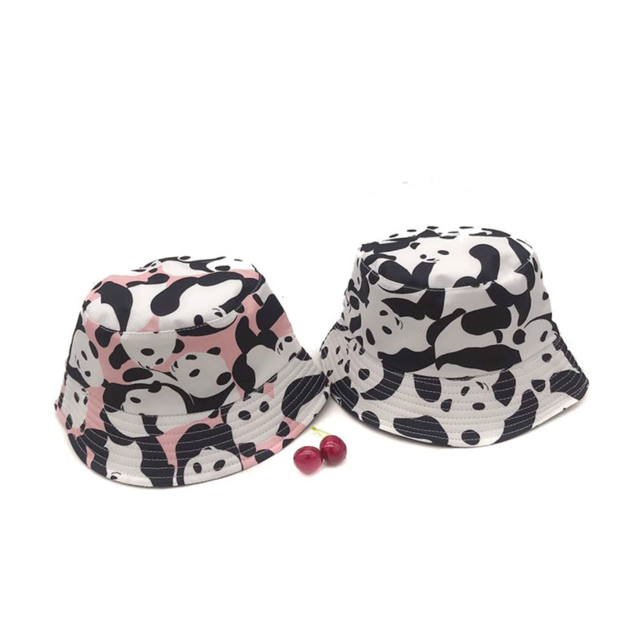 SHERCHPRY 3pezzi Cappello Secchiello Unisex Due Lati con Stampa Panda Cappello da Pescatore Estivo con Visiera Larga per Adulti Traspirante e Fashion per attività all Aperto Stile Panda