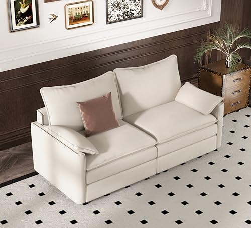 Image of Vesgantti 74 inch Modular Sectional Sofa, Comfy Cloud Couch with Movable Ottoman Deep Seat Modular Sofa, Sectional Couches for Living Room, Bedroom and Apartment, Corduroy Beige