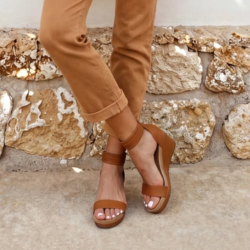 Image of DREAM PAIRS Women's Open Toe Buckle Ankle Strap Platform Wedge Sandals Summer Shoes.