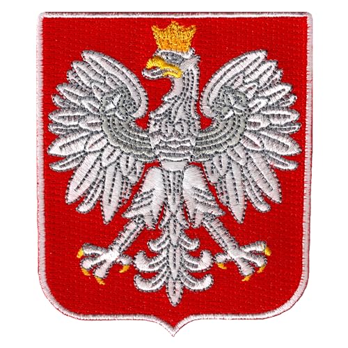 Poland Coat of Arms Patch Polska White Eagle Shield Embroidered Iron-On Polish