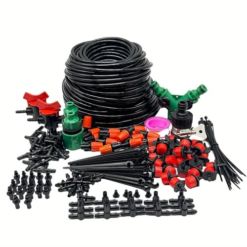 131FT Drip Irrigation Kit?Automatic Drip Irrigation Kits, Includes Valves?Adjustable Nozzles?Barbed Connectors Garden Plant Watering System, Plant Water Indoor Outdoor