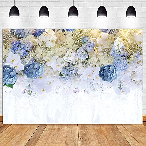 White Blue Flowers Theme Photography Backdrops Rose Floral Wall Wedding Bridal Shower Party Backdrop Girl Woman Birthday Party Photo Background Portrait Lovers Annivery Studio Shoot Props 9X6Ft Vinyl #TOP15