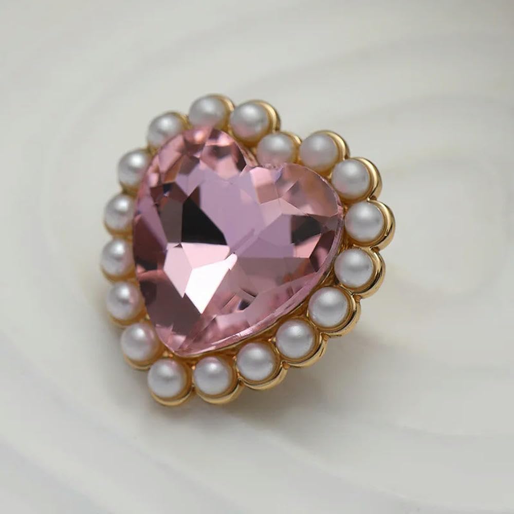 Bottoni di Perle, Bottoni a Forma di Cuore con Strass Rosa da 20 mm, Bottoni di Perle di Lusso for Abbigliamento, Design da Cucito for Cappotti da Donna(20mm 6pcs)
