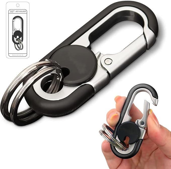 Multifunctional Keychain Carabiner Clip Key Holder for Men & Women, Heavy Duty Metal Zinc Alloy Key Ring Organizer, Quick Release Belt Hook Keychain for Car Bike Home Keys, Stylish Durable Black