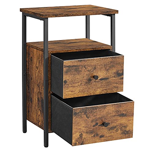 VASAGLE Table de Chevet, Table de Nuit, Bout de Canapé 2 Tiroirs, pour Chambre, Salon, Style Industriel, Marron Rustique et Noir LET521B01