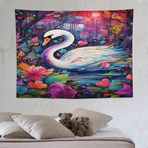 Tapisserie cygne ornement mural raffiné PAZZK pour une esthétique salon chic