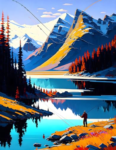 Affiche toile région montagneuse 58x90 cm décor de pêche