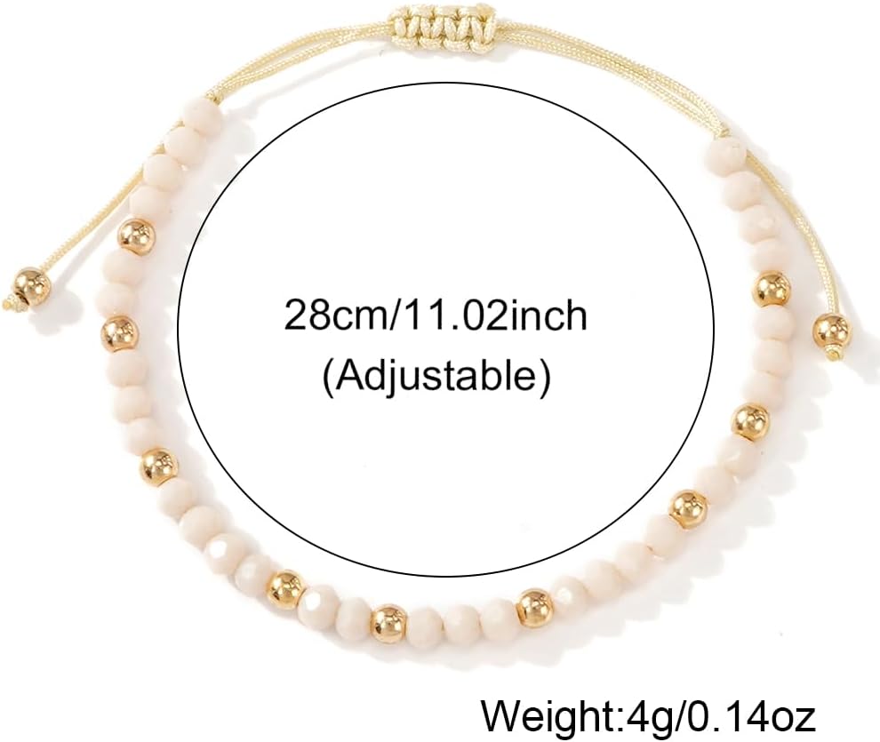 Gold Plated Beaded Drawstring Adjustable Bracelet for Women, White Beads Bracelets Charm Couple Handmade Fashion Jewelry Gift - Image 6