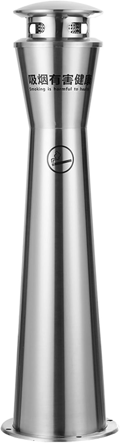 Standing Ashtray, Stainless Steel Trash Can Outdoor, Cigarette Butt Receptacle, Rainproof Ash Column With Cover, Large Capacity Trash Bin For Office Home Patio Backyard(SilverA)