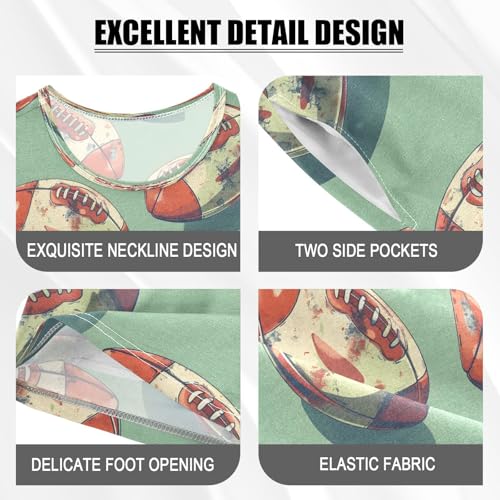 ALAZA Rugby Green American Football 3d Pajamas Set Short Sleeve Cotton Sleepwear Summer Pjs 2 Piece 5-14Y4