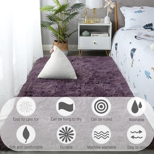 Tapis antidérapant lavable à 30° aspect fourrure douce grand format gris violet