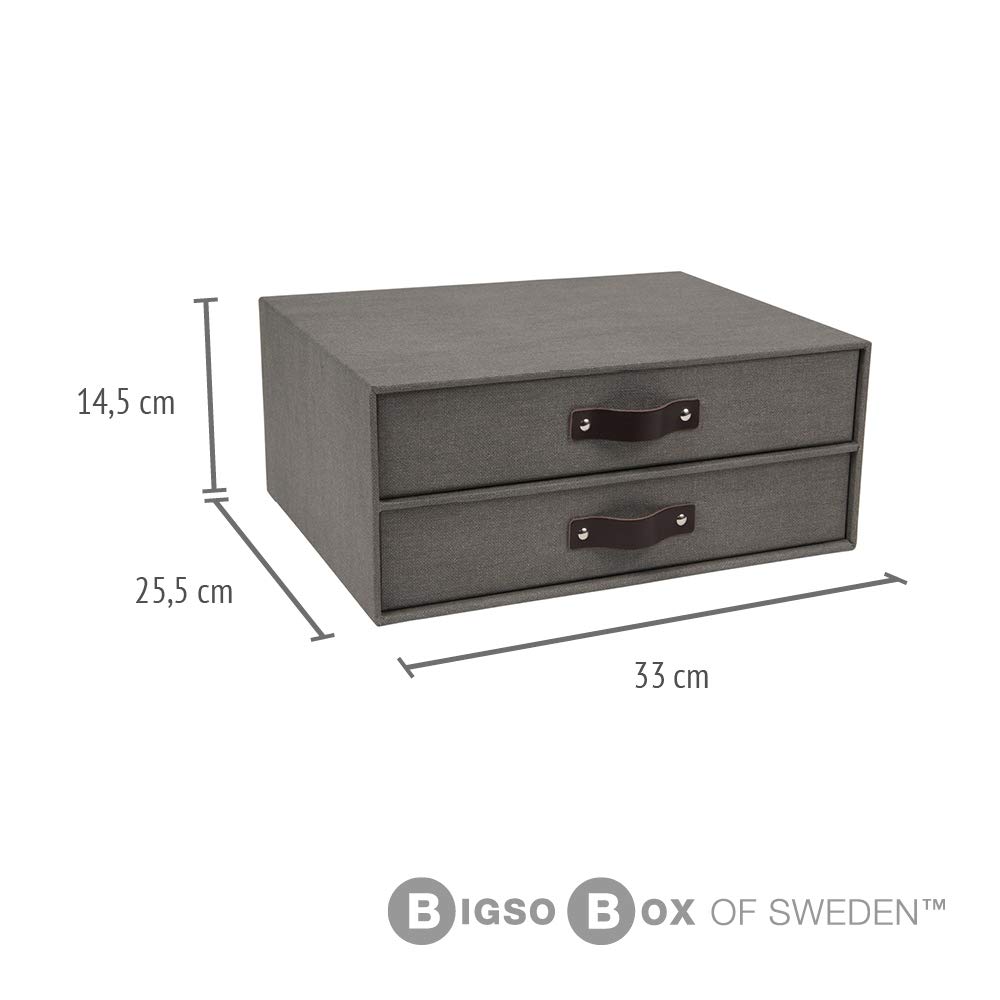 Bigso Box of Sweden Mini cassettiera da scrivania per documenti e materiale da ufficio - Organizer scrivania con 2 cassetti - Scatola con cassetti in fibra di legno e carta - grigio