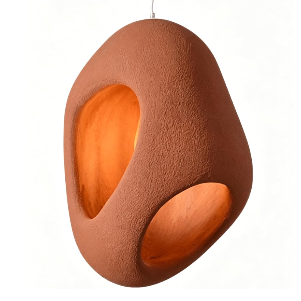 ESIYUVO Wabi-sabi Hollow Pebble Shape Chandelier Metal Base High-Density Polystyrene Pendant Light Adjustable Height Hanging Lamp E27 Indoor Lighting Fixture for Entryway Hallway Kids Room Bedroom