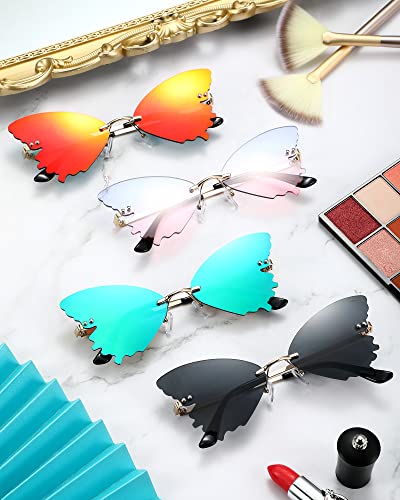 Photect 4 Pairs Butterfly Shaped Sunglasses Vintage Rimless Summer Eyewear Cute Butterfly Glasses Novelty Butterfly Rimless Sunglasses Fairy Glasses For Women #TOP6