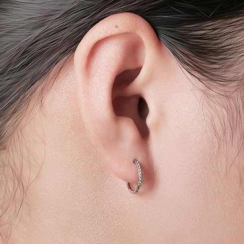 limerencia Small Hoop Earrings for Women, Hypoallergenic Titanium Huggie Hoop Earrings Set G23 Piercings Cartilage Earrings Set for Women Sensitive Ears (White CZ Silver, 10mm)3