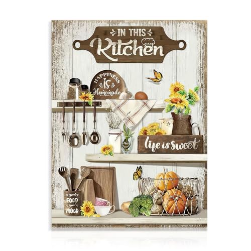 Dazzlewall Art Mural en Toile pour Cuisine Fermière Décoration Murale Rustique Tournesol, Tableau de Citations de Cuisine pour Restaurant Salle à Manger 30x40 cm Sans...