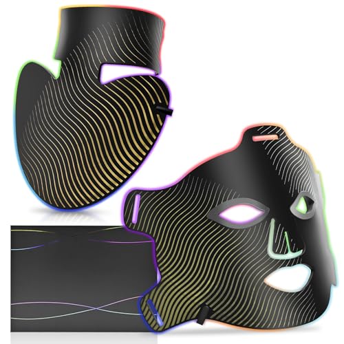 Máscara de terapia de luz LED para cara y cuello, 4 modos, máscara facial infrarroja con terapia de luz roja, máscara de luz LED de silicona, antienvejecimiento, rejuvenecimiento de la piel del hogar