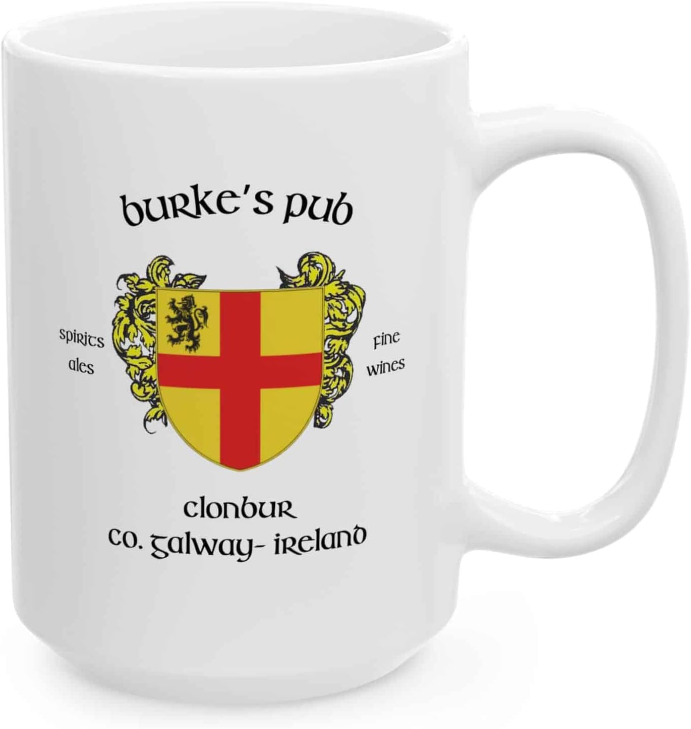 Irish Pub Coffee Mug and Tea Cup from Over 100 Irish Bars featuring Family Crest and Coat of Arms Designs - Set of 4 Mugs (Burke's Pub)