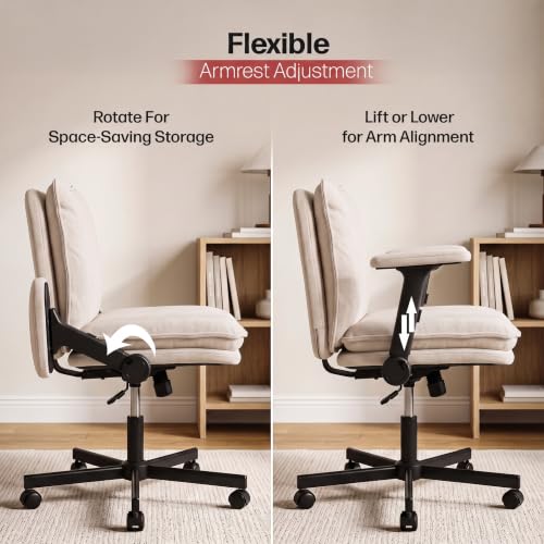 Image of DROGO Zen Pro Criss Cross Legged Office Chair for Work from Home with Flip-Up Armrest & Wide Thick Cushion Seat | Computer Study Chair with Adjustable Height, Recline & Heavy Duty Metal Base (Beige)