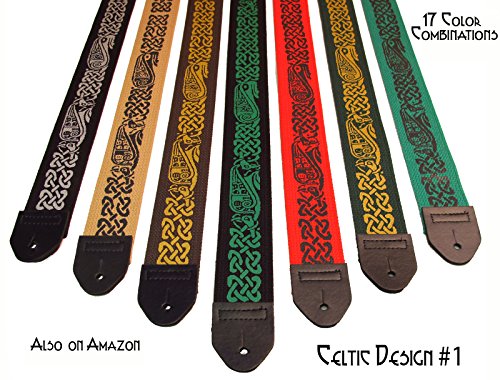 Legacystraps Celtic Knot 2” Cotton Guitar Strap - Celtic Design #3 - Green On Black #TOP1