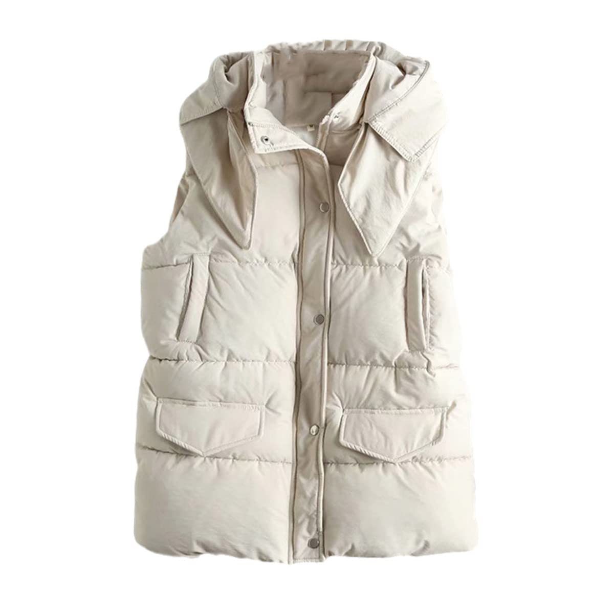 Chaleco de mujer de algodón con capucha abrigo sin mangas espesar beige S 3