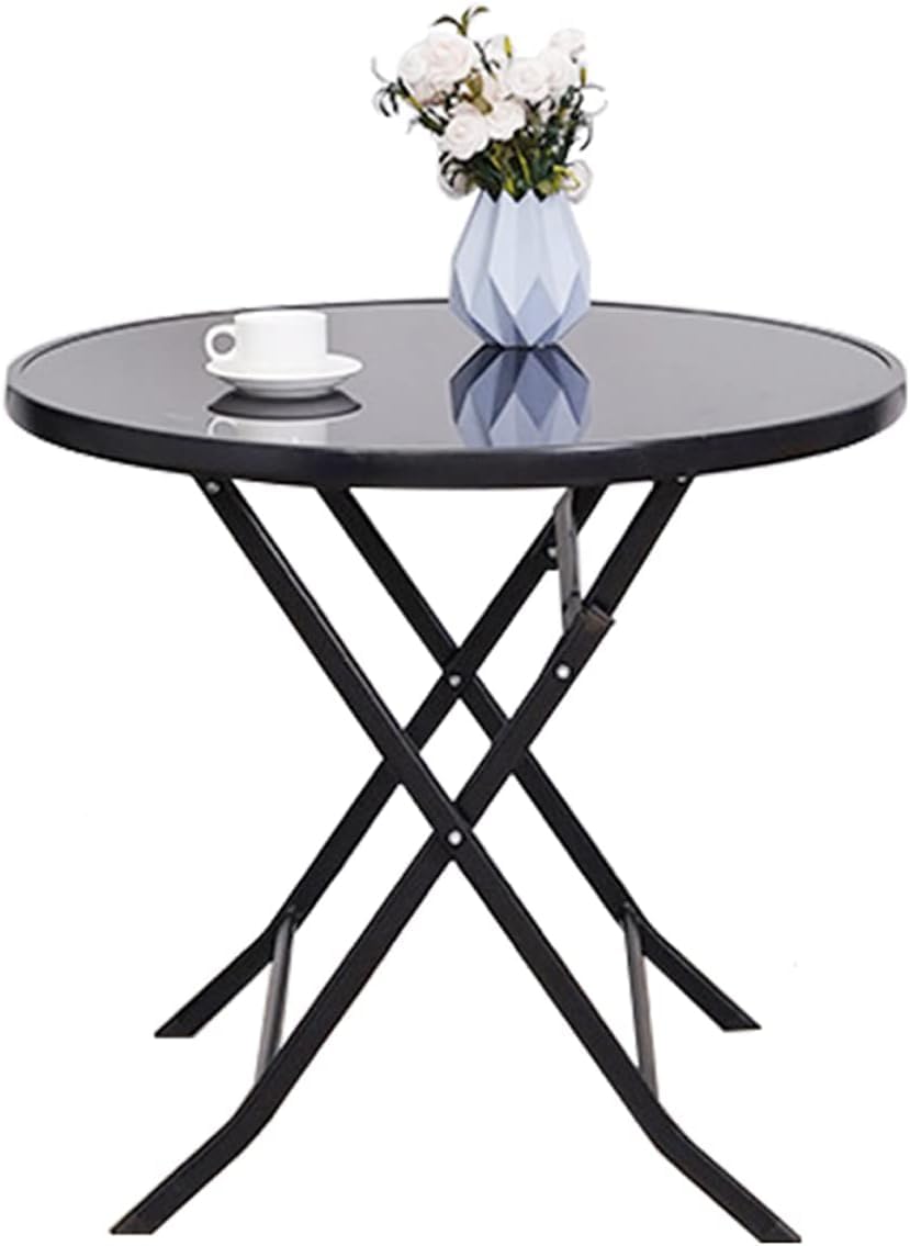 GLIVE (LABEL) Foldable Glass Coffee Table for Home Garden Hotel Outdoor Living Room | Folding Table Home Office Modern Glass & Metal Folding Round Coffee Table-image-26