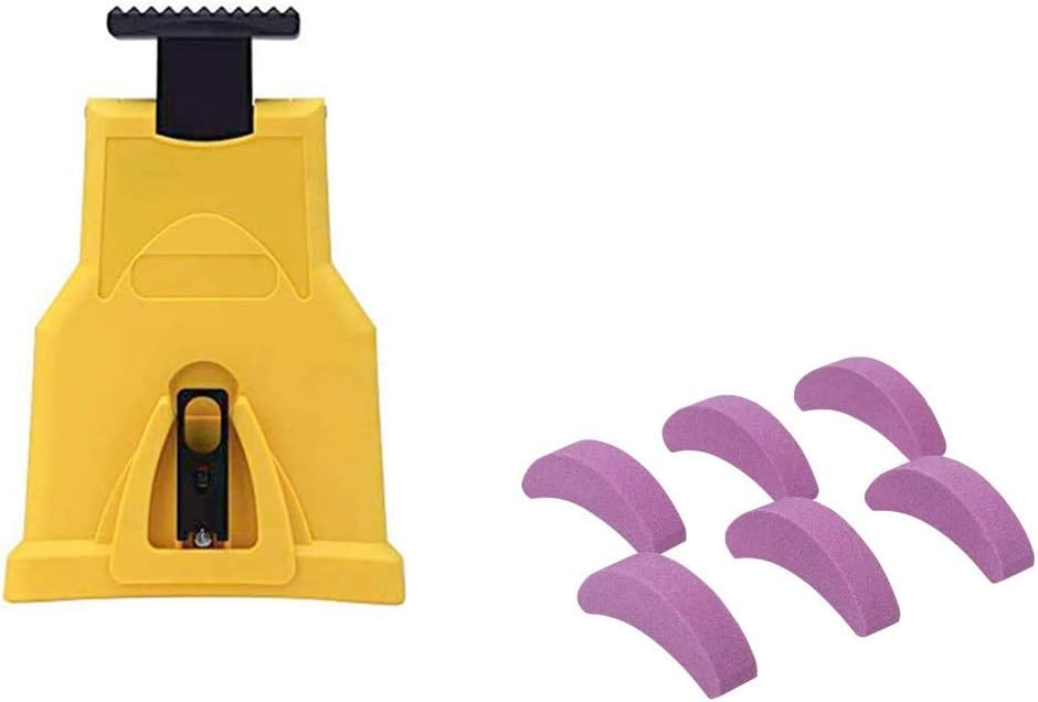 6 Pcs Fast Sharpener Grindstone +1Pcs Chainsaw Sharpener Universal Chain Saw Blade Sharpener Grinder Tools Bar Mounted Chainsaw Teeth Sharpener Fit for 14/16/18/20 Inch One/Two Holes Chain Saw Bar