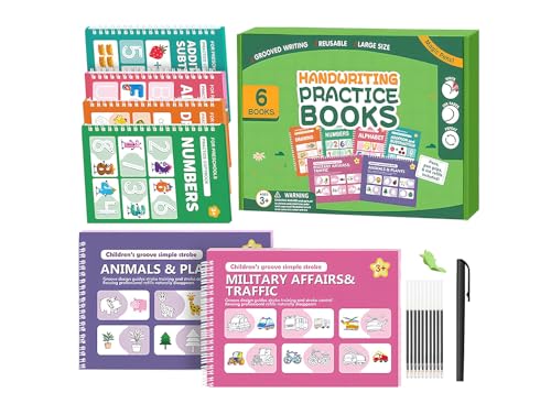 Magic Grooved Writing Practice Books,Grooved Handwriting Practice for Kids 3-5,Reusable Groove Workbooks,Preschool Learning Activities with Auto-Disappearing Pen,Birthday Gifts for Kids 3+(6-Book)