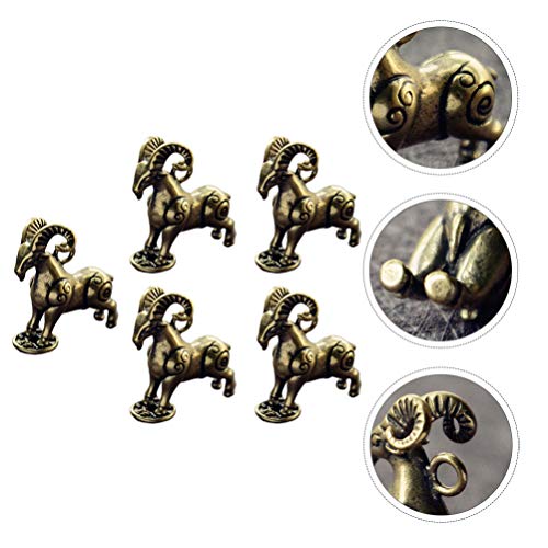 Winomo 5Pcs Brass Goat Sculpture Copper Sheep Figurine Desktop Animal Statue Ornament Chinese Zodiac Animal Model Table Top Decor For Office Bookshelf Gifts Golden #TOP6