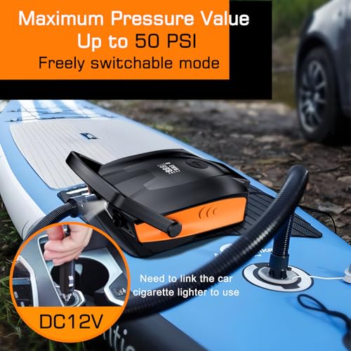 Tunpug Electric Paddle Board Pump, 50 Psi High Pressure Sup Pump - Dual Stage Inflation, Auto Shutoff And Deflate, 12V Dc Automotive Connector For Standing Pulp Boards, Inflatable Boats And Mattresses thumb #1