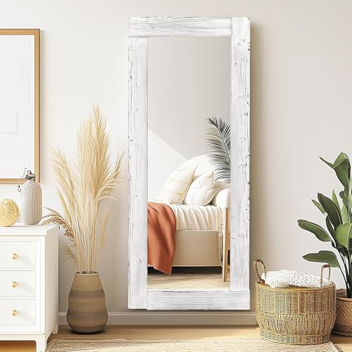 Image of 58x24in Full Length Mirror, Solid Wood Convex Frame, White