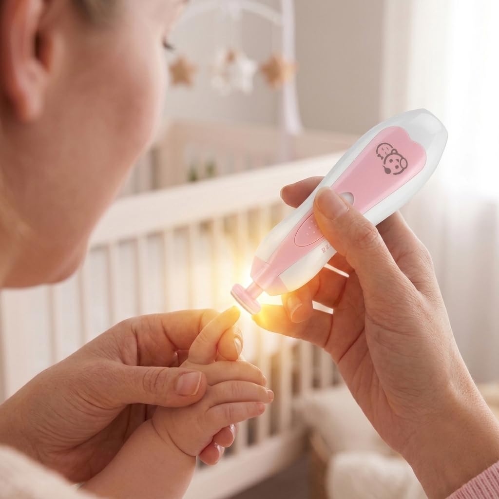 Obcinacz do paznokci dla dzieci 21 w 1, z oznakowanym etui, zawiera 13 dodatkowych narzędzi, elektryczny zestaw do paznokci Royal Angels Baby, obcinacz do paznokci u noworodków i palców u rąk (różowy)