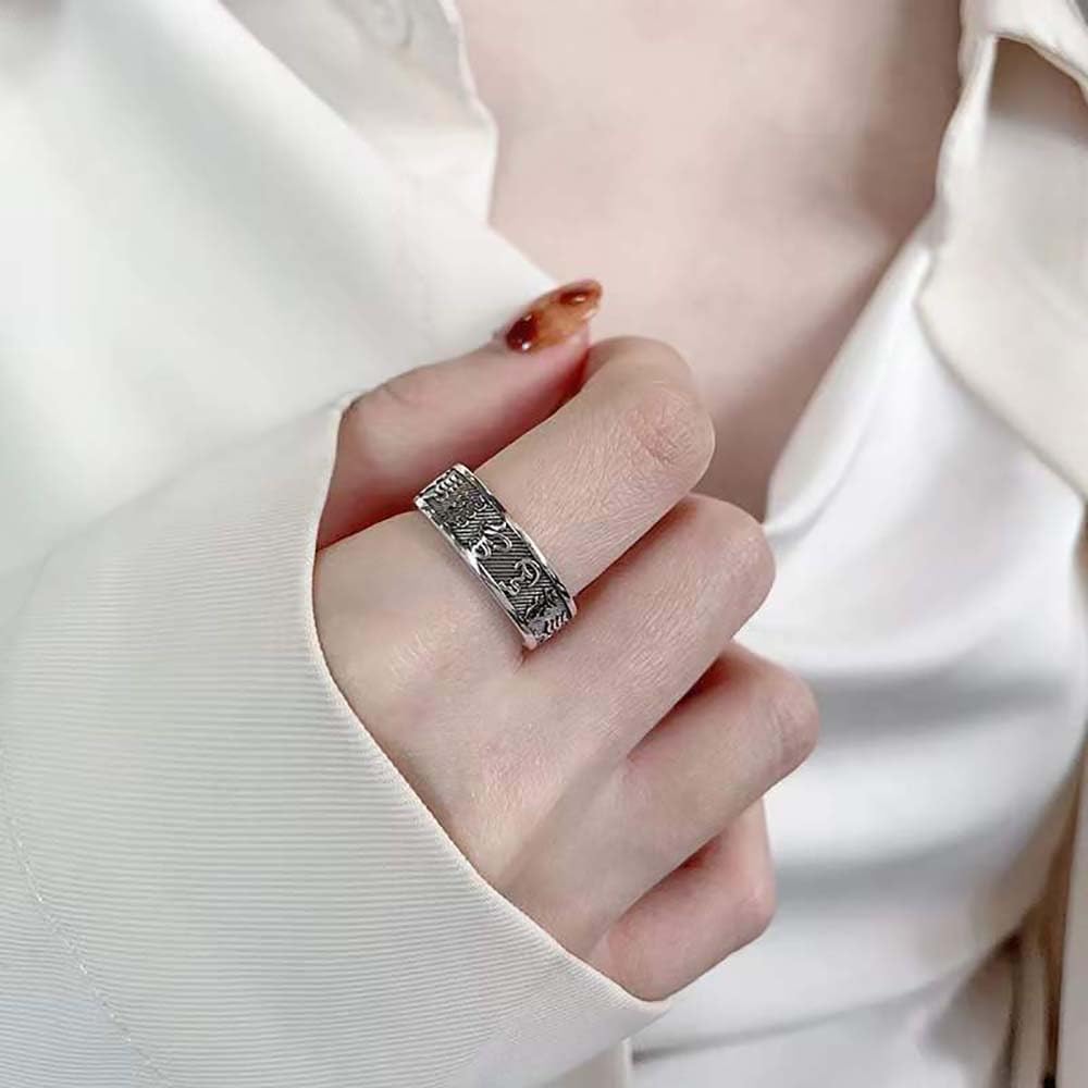 925 Argento Sterling Fengshui Anello Fortunato Talismano Amuleto Anello Apertura Anello Fascia Gioielli Regalo per Uomini Donne Famiglia Amici