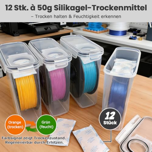 Inreeme Filament Aufbewahrungsbox, Filament Box für 3D-Druck-Filament Versiegelung und Schutz, Wasser- und Staubdichte Filamentaufbewahrung mit Trockenmittel & Etiketten 4,0L