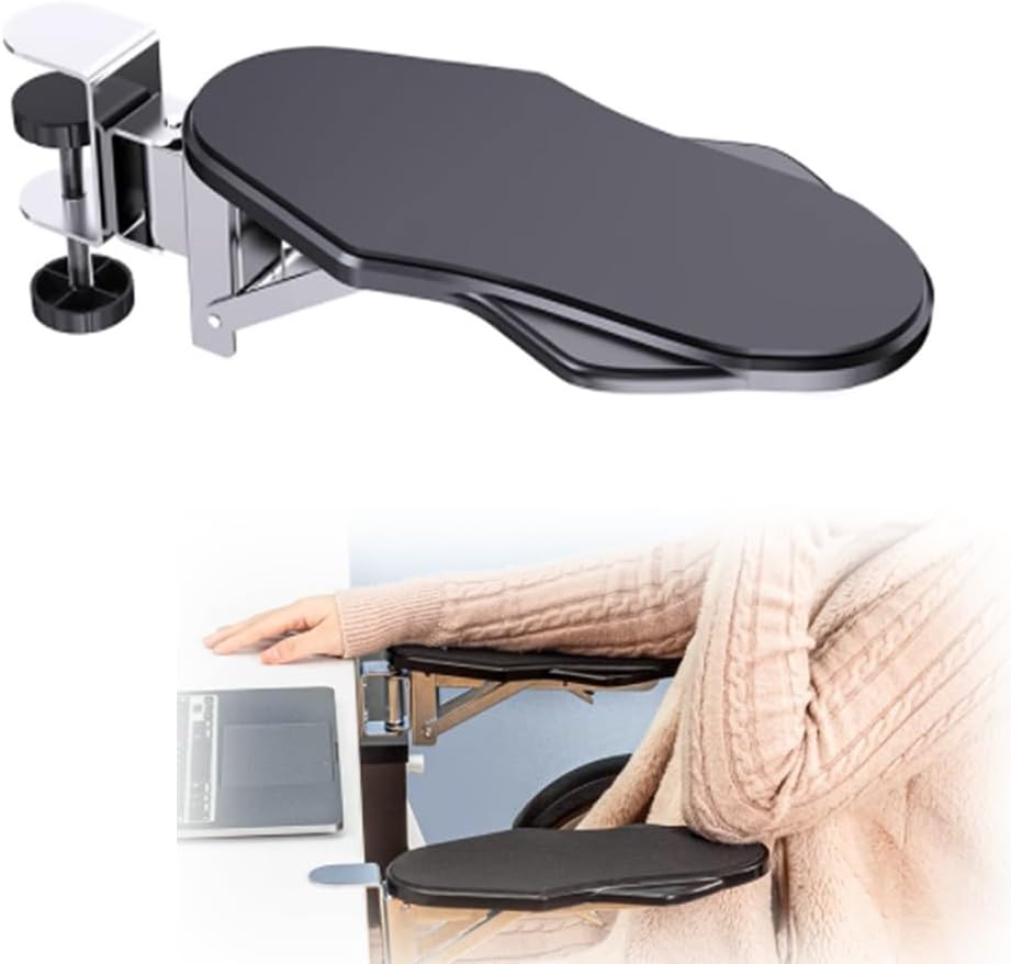 Adjustable Ergonomic Arm Rest for Desk, 180° Rotating Desk Extender Tray, Foldable Elbow Rest for Computer Desk, Armrest Support
